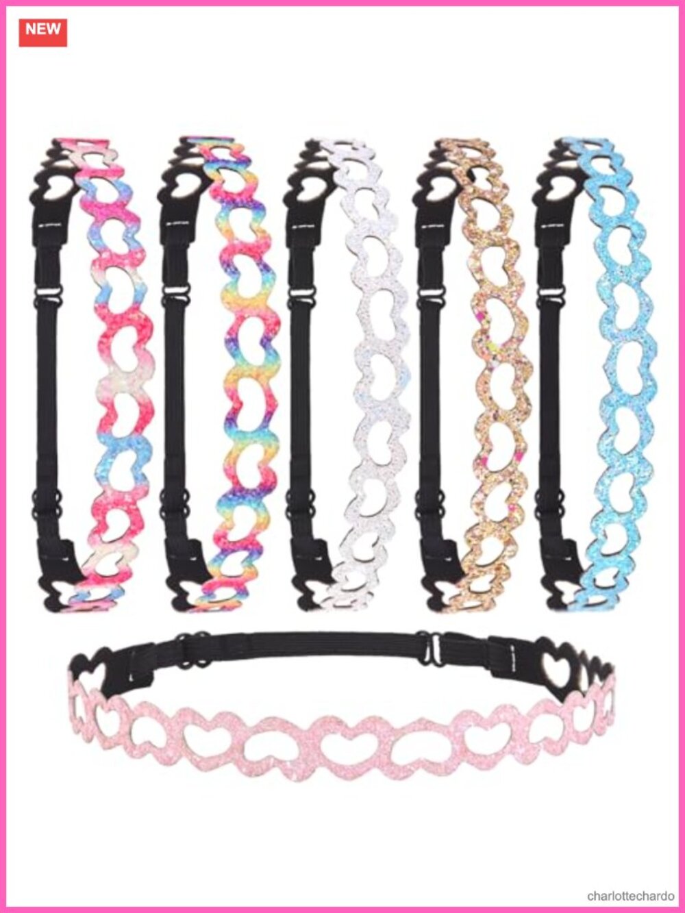 6Pc Adjustable Glitter Headbands Plastic Hair Accessories Party Set